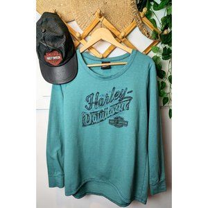 HARLEY DAVIDSON SWEATSHIRT & LEATHER HAT LOT SIZE XLARGE GREEN & BLACK